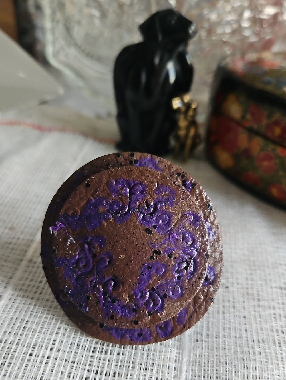 Handmade Tooled&Painted Genuine Leather Round Pet Collar Button Accent NEW